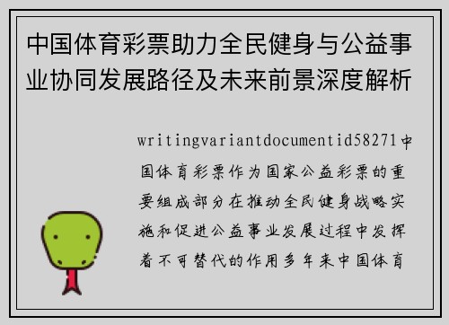 中国体育彩票助力全民健身与公益事业协同发展路径及未来前景深度解析